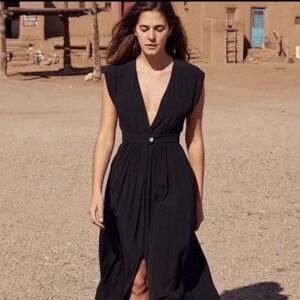 Christy Dawn | Rosemary V-Neck Front Slit Dress Black Size M *altered*